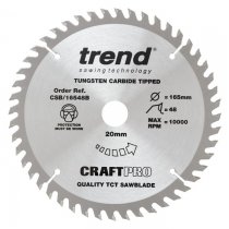 Trend CSB/16548B Craft Pro 165mm diameter 20mm bore 48 tooth fine finish cut saw blade for plunge saws