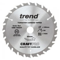 Trend CSB/16524T Craft Pro 165mm diameter 20mm bore 24 tooth combination cut thin kerf saw blade for cordless circular saws