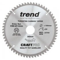 Trend CSB/AP19060 Craft saw blade aluminium and plastic 190 x 60 teeth x 30