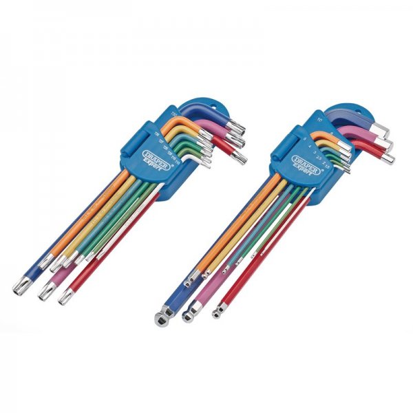 Draper 04776 Expert TX-STAR® & Hex Metric Long Arm Key Set, Colour Coded (18 Piece)