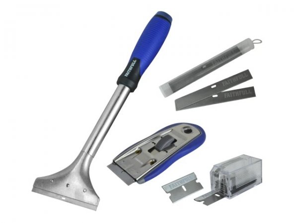 Faithfull FAISCRASET4 Long Handled Scraper & Razor Blade Scraper Set