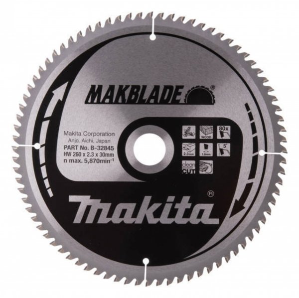 Makita B-32845 Blade for Wood 260 x 30mm x 80 tooth