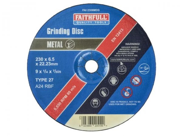 Faithfull FAI2306MDG Depressed Centre Metal Grinding Disc 230mm x 22.23mm