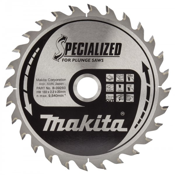 Makita B-09260 Circular saw blade, Specialized T.C.T, 160 x 20 mm, 28 Teeth