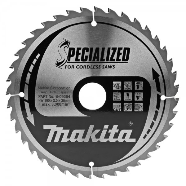 Makita B-09254 Circular saw blade, Specialized T.C.T, 190 x 30 mm, 40 Teeth