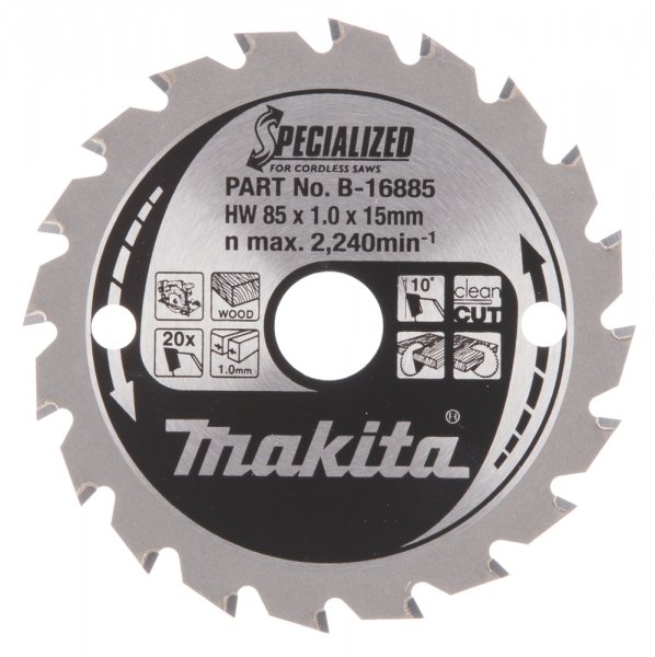 Makita B-16885 Circular saw blade, Specialized T.C.T, 85 x 15 mm, 20 Teeth