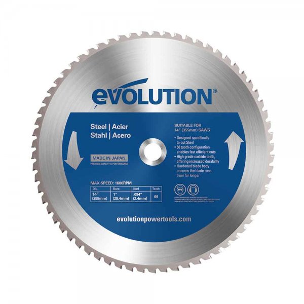 Evolution M355TCT-66CS Mild Steel Cutting 355mm x 25.4mm 66T Chop Saw Blade