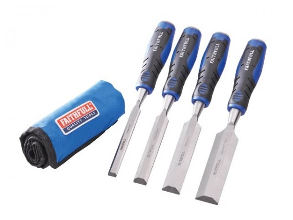 Faithfull FAIWCSGS4CR 4 Piece Soft Grip Chisel Set in Roll