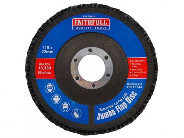 Faithfull FAIFD115120Z Zirconia Abrasive Jumbo Flap Disc ZA120 Grit 115 x 22mm