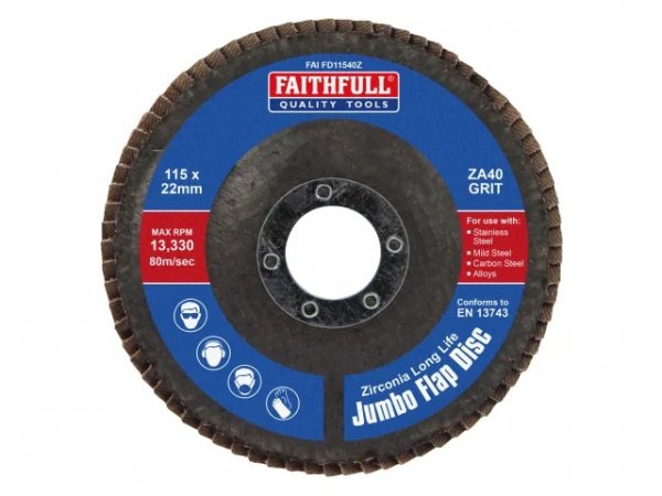 Faithfull FAIFD11540Z Flap Disc Zirconia ZA40 115mm Jumbo