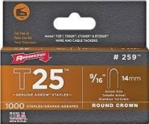 Arrow 259 T25 Staples 14mm (9/16in) Box 1000