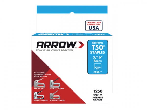 Arrow ARRT50516S T50 Staples 8mm (5/16in) (Box 1250)