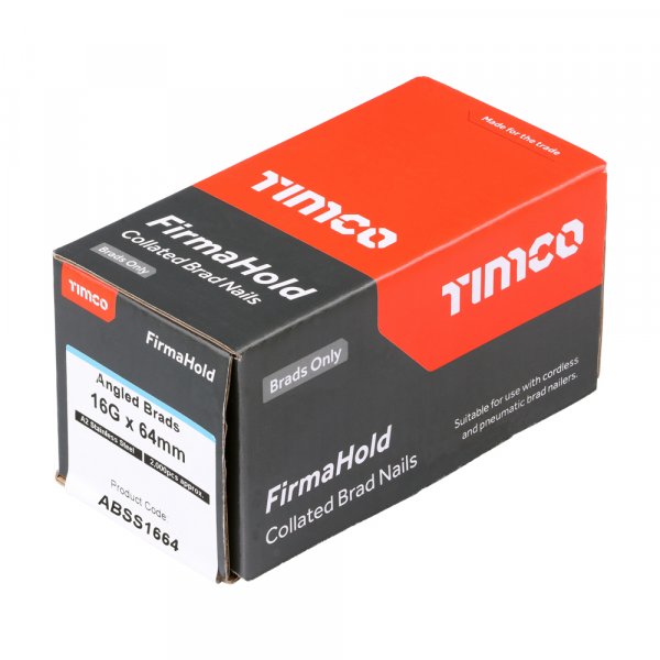 Timco ABSS1664 FirmaHold Angled Stainless Steel Collated Brad Nails 16 Gauge 64mm