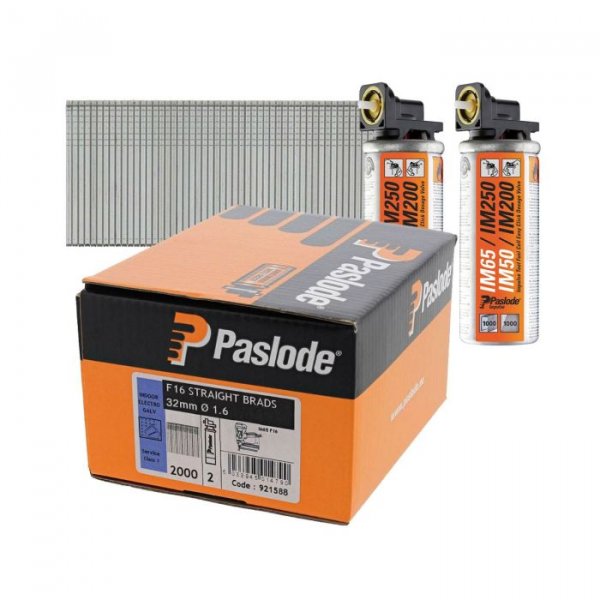 Paslode 921588 IM65F16 Electro Galvanised Straight Brad 1.6 x 32mm and Fuel Cells