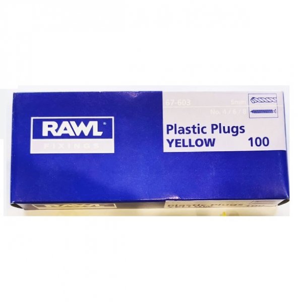 Rawl Fixings 67-603-10 Plastic Plugs Yellow 5mm 1000 Pieces