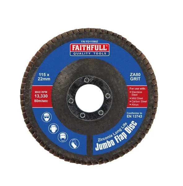 Faithfull FAIFD11580Z Flap Disc Zirconia ZA80 115mm Jumbo