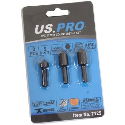 US.Pro BER7125 3pc 12mm Countersink Set