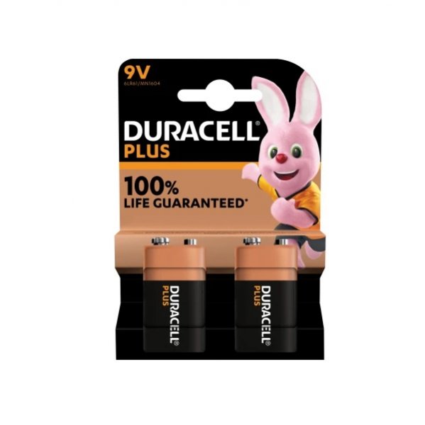 Duracell DUR9V100PP2 9V Plus Power +100% Batteries (Pack 2)